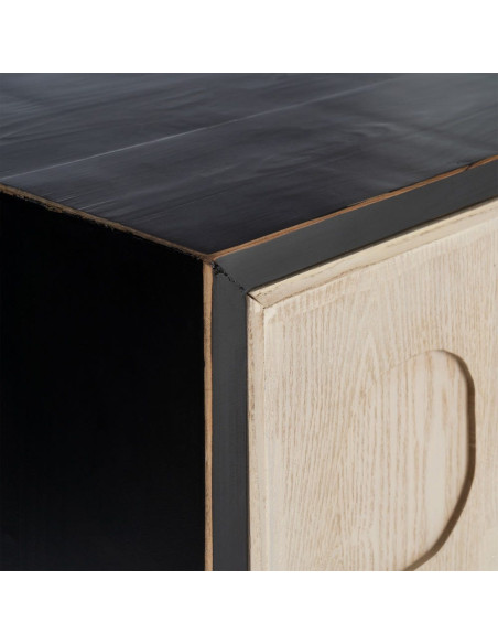 Buffet bas 4 portes en bois de pin recyclé naturel et noir 160 x 45 x 80 cm Ornelyana