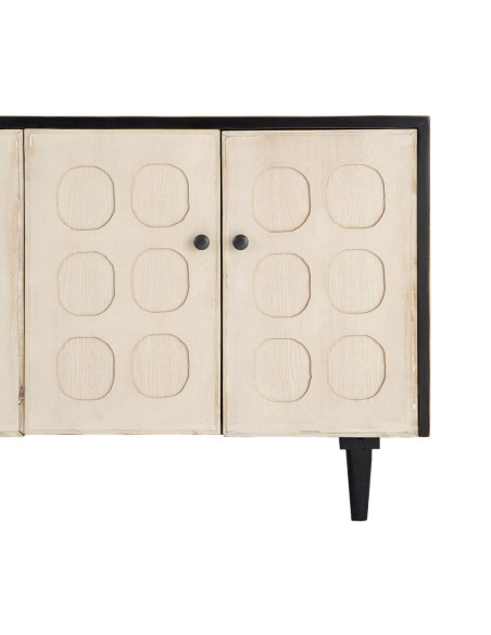 Buffet bas 4 portes en bois de pin recyclé naturel et noir 160 x 45 x 80 cm Ornelyana