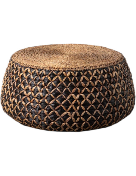 Lot de 2 tables basses rondes en fibres naturelles tressées naturel et noir Tanoa