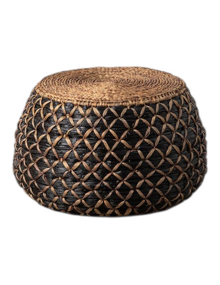 Lot de 2 tables basses rondes en fibres naturelles tressées naturel et noir Tanoa