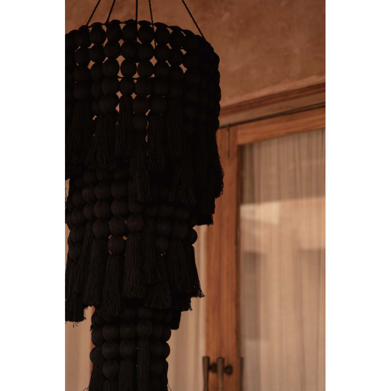 Lustre suspension noir en coton et...