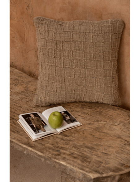 Housse de coussin en lin naturel 50 x 50 x 3 cm The Damier
