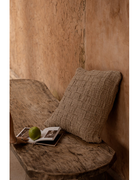 Housse de coussin en lin naturel 50 x 50 x 3 cm The Damier