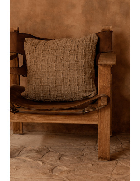 Housse de coussin en lin naturel 50 x 50 x 3 cm The Damier