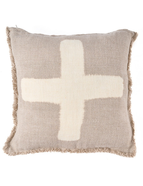 Housse de coussin en lin naturel blanc motif croix 50 x 50 x 2 cm The Ivory Cross