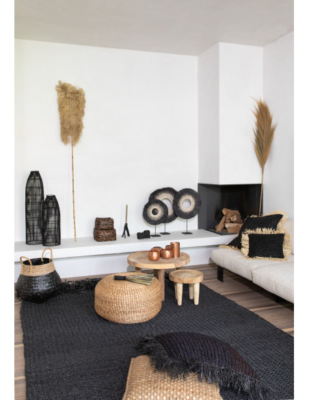 Housse de coussin carrée en raphia noir 60 x 60 x 10 cm The Raffia