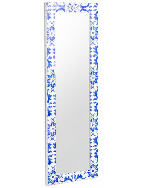 Miroir mural rectangulaire en MDF texturé blanc et bleu...