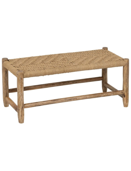 Banquette en bois de manguier et fibres naturelles beige naturel 92 x 42 x 41 cm Cazorla