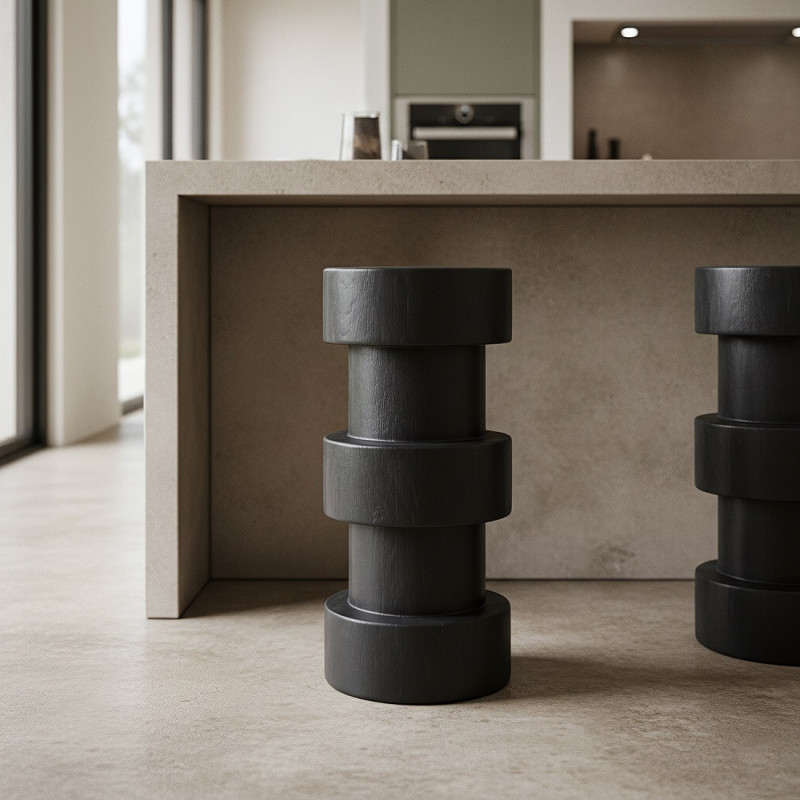 Tabouret de bar en bois de teck noir...