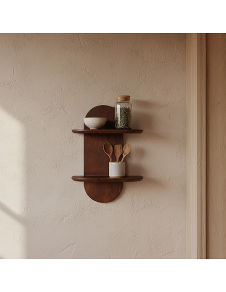 Étagère murale double en bois de manguier brun naturel 35 x 18 x 50 cm Bullnose