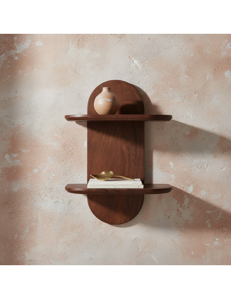 Étagère murale double en bois de manguier brun naturel 35 x 18 x 50 cm Bullnose