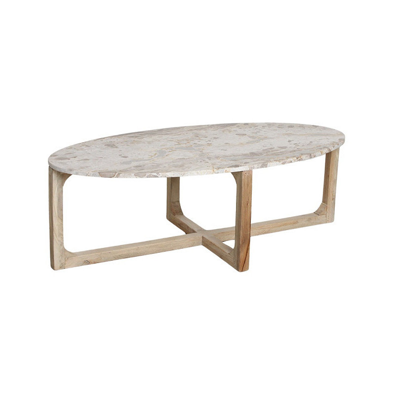 Table basse ovale en marbre crème et...