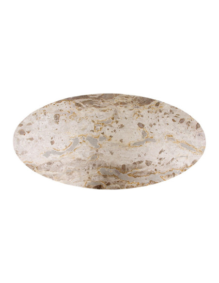 Table basse ovale en marbre crème et bois 120 x 60 x 38 cm Marble