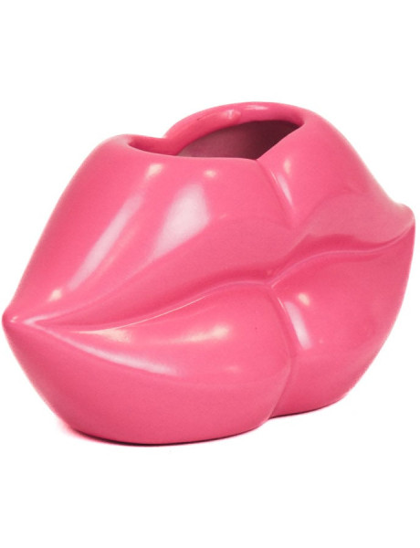 Vase bouche en céramique rose fluo 15,5 x 6,5 x 7,5 cm Lip