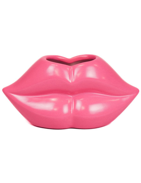 Vase bouche en céramique rose fluo 15,5 x 6,5 x 7,5 cm Lip