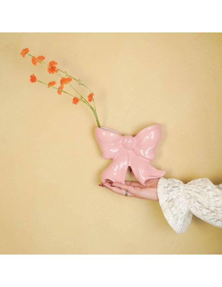 Vase mural nœud en céramique rose 19 x 18,5 x 5,5 cm Bow