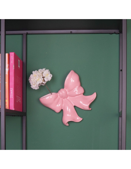 Vase mural nœud en céramique rose 19 x 18,5 x 5,5 cm Bow