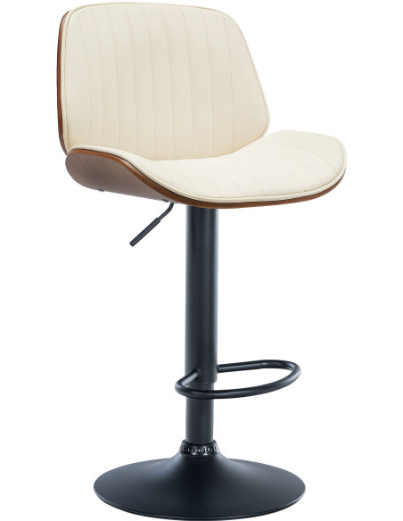 Tabouret de bar réglable en polyuréthane crème et noyer 49,5 x 50 x 90 à 111 cm Velaro