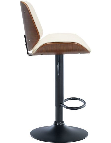 Tabouret de bar réglable en polyuréthane crème et noyer 49,5 x 50 x 90 à 111 cm Velaro