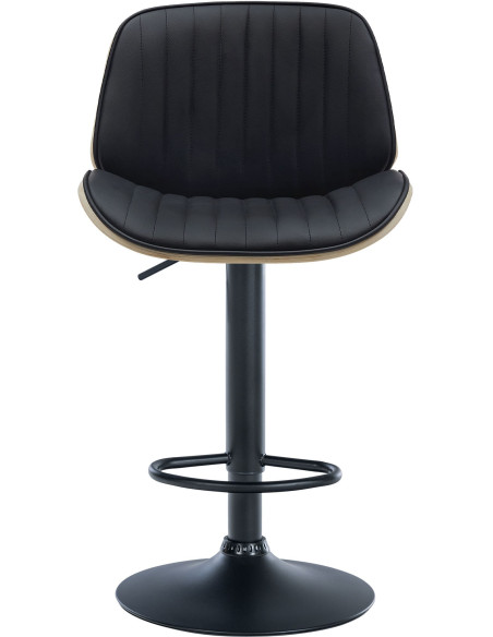 Tabouret de bar réglable en polyuréthane noir et bois naturel 49,5 x 50 x 90 à 111 cm Velaro
