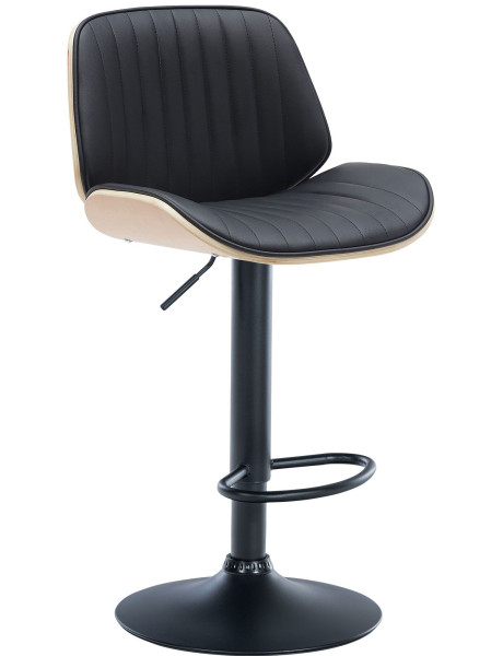 Tabouret de bar réglable en polyuréthane noir et bois...