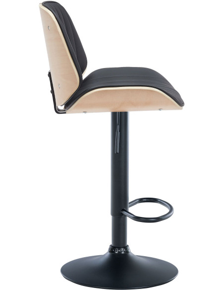 Tabouret de bar réglable en polyuréthane noir et bois naturel 49,5 x 50 x 90 à 111 cm Velaro