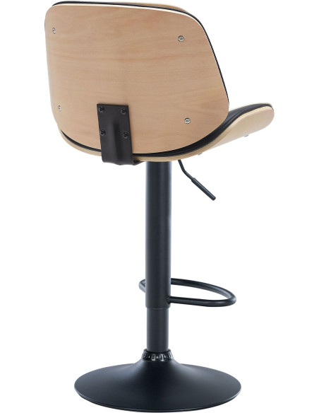 Tabouret de bar réglable en polyuréthane noir et bois naturel 49,5 x 50 x 90 à 111 cm Velaro