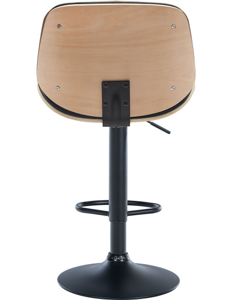 Tabouret de bar réglable en polyuréthane noir et bois naturel 49,5 x 50 x 90 à 111 cm Velaro
