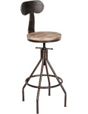 Tabouret de bar réglable en bois de pin et métal bronze 41 x 41 x 96 à 116 cm Atelys