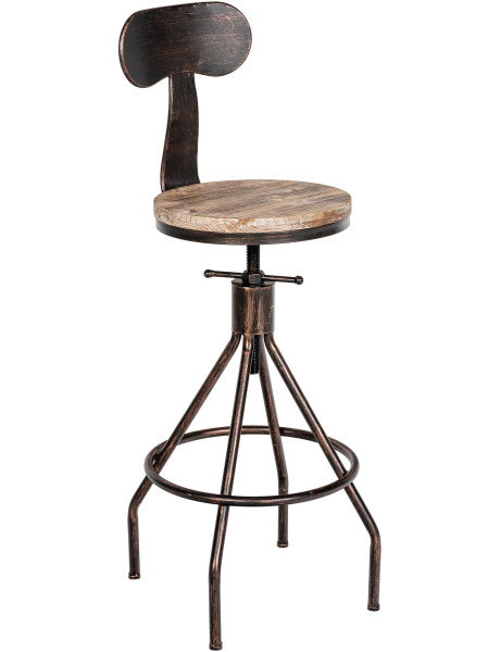 Tabouret de bar réglable en bois de pin et métal bronze...