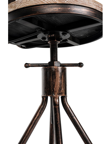 Tabouret de bar réglable en bois de pin et métal bronze 41 x 41 x 96 à 116 cm Atelys