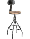 Tabouret de bar réglable en bois de pin et métal argent antique 41 x 41 x 96 à 116 cm Atelys