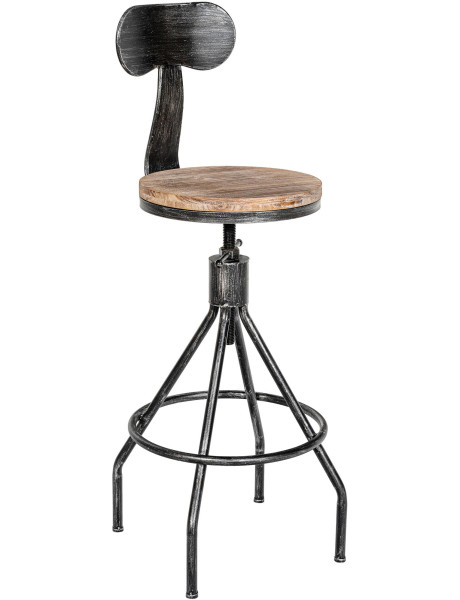 Tabouret de bar réglable en bois de pin et métal argent...
