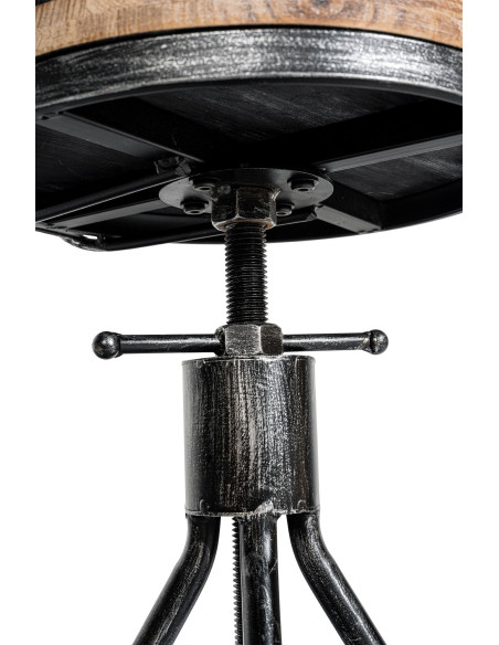 Tabouret de bar réglable en bois de pin et métal argent antique 41 x 41 x 96 à 116 cm Atelys