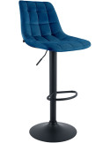 Tabouret de bar réglable en velours bleu et métal noir 44 x 50 x 108 cm Lioran