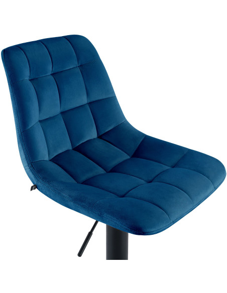 Tabouret de bar réglable en velours bleu et métal noir 44 x 50 x 108 cm Lioran