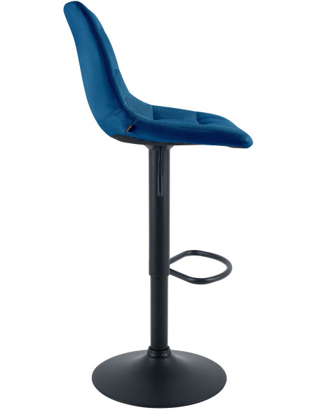 Tabouret de bar réglable en velours bleu et métal noir 44 x 50 x 108 cm Lioran