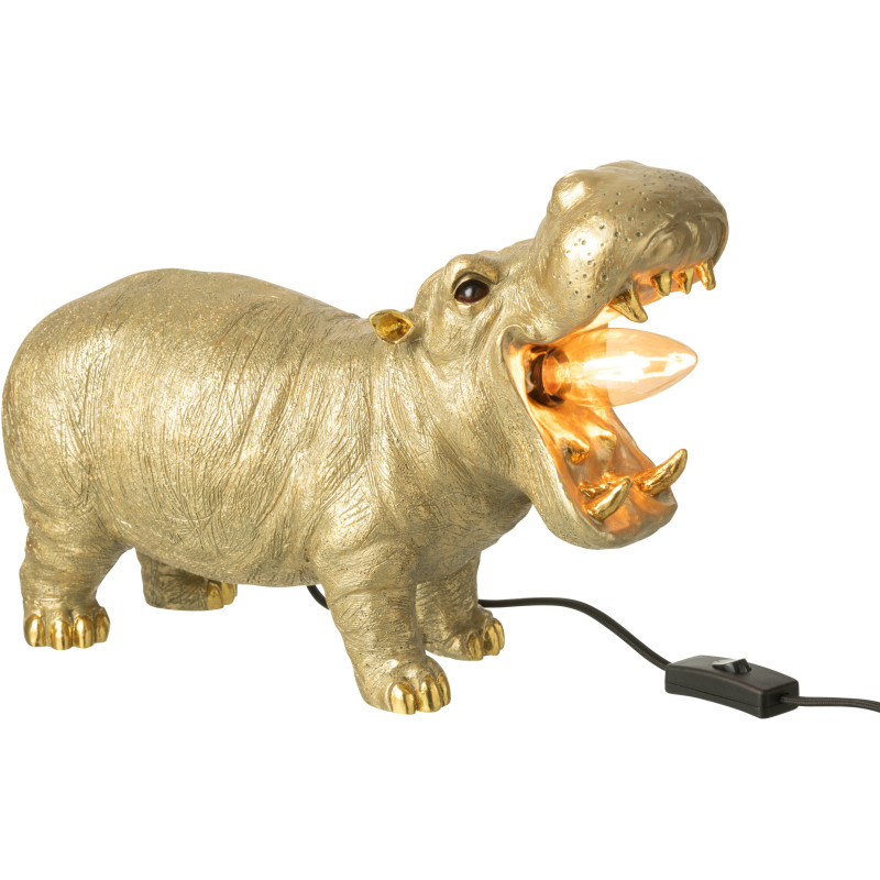 Lampe à poser hippopotame dorée en...