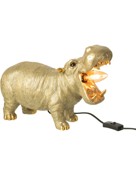 Lampe à poser hippopotame dorée en résine 37,5 x 15 x 25 cm Nimba