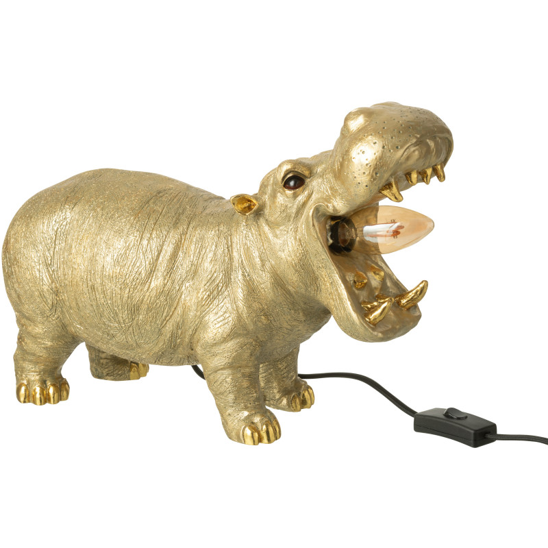 Lampe à poser hippopotame dorée en...