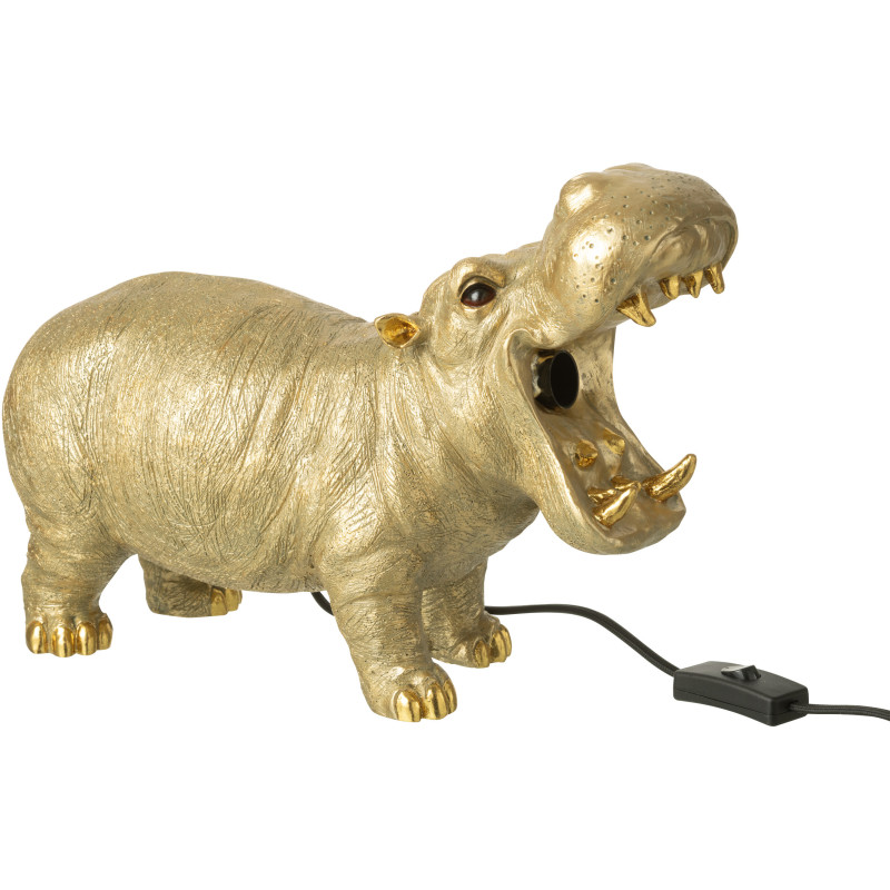 Lampe à poser hippopotame dorée en...