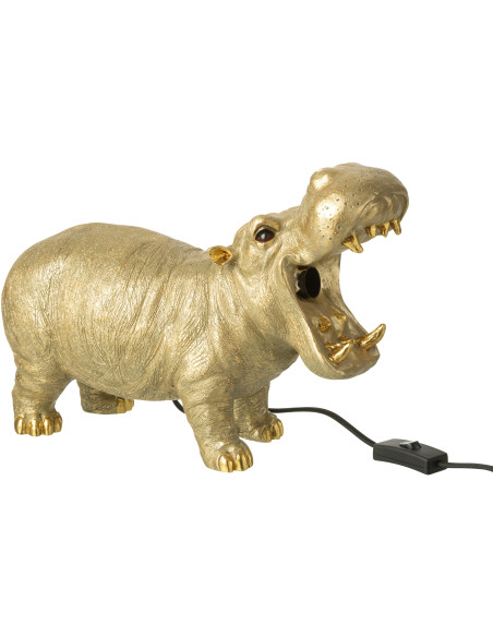 Lampe à poser hippopotame dorée en résine 37,5 x 15 x 25 cm Nimba