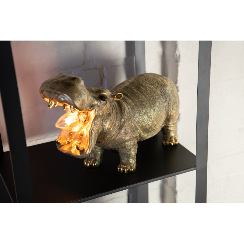 Lampe à poser hippopotame dorée en...
