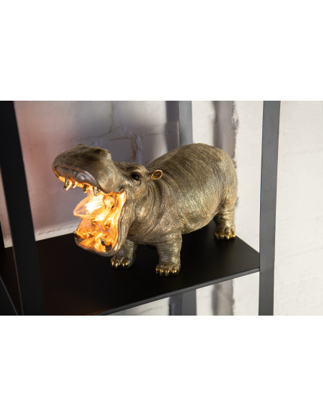 Lampe à poser hippopotame dorée en résine 37,5 x 15 x 25 cm Nimba