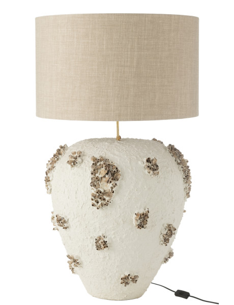 Lampe à poser en terre cuite blanche et marron avec...