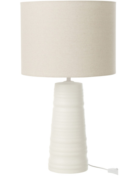 Lampe à poser blanche en céramique avec abat-jour tissu beige 35 x 35 x 63 cm Avelia