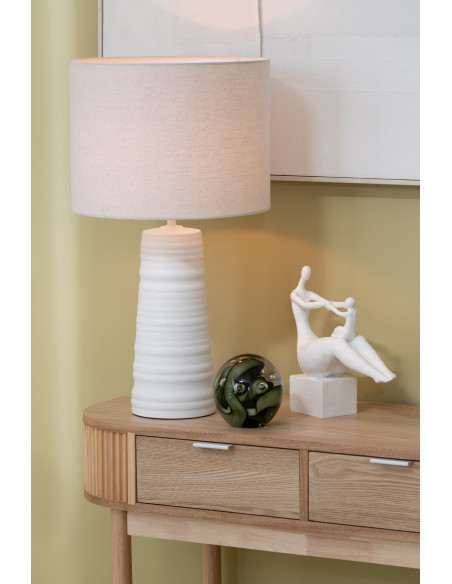 Lampe à poser blanche en céramique avec abat-jour tissu beige 35 x 35 x 63 cm Avelia