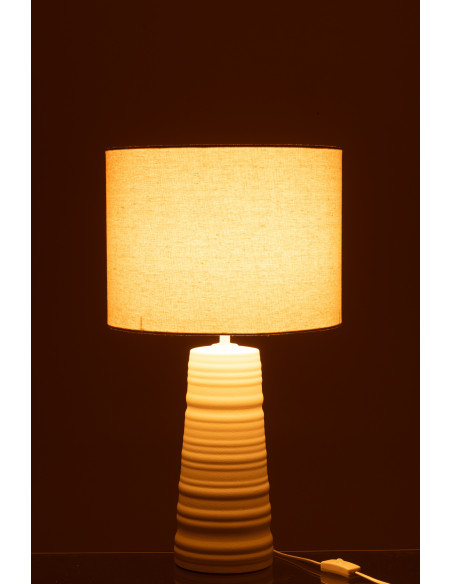 Lampe à poser blanche en céramique avec abat-jour tissu beige 35 x 35 x 63 cm Avelia