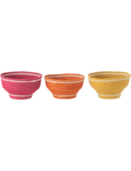 Lot de 3 paniers bols en jonc de mer tressé rose orange jaune 20 x 20 x 11 cm Aruna
