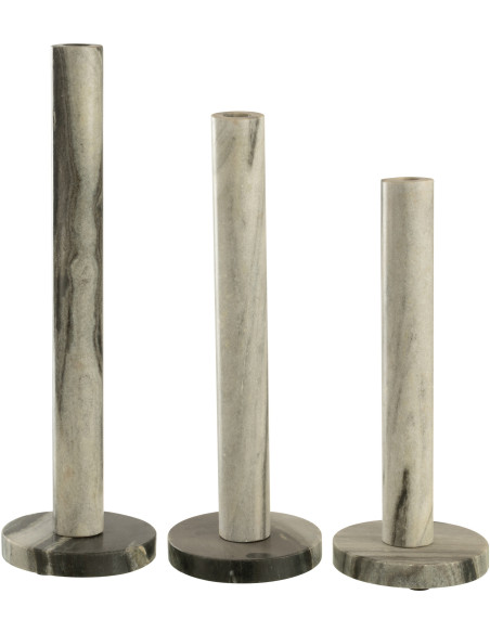 Lot de 3 bougeoirs en marbre noir et gris clair 30, 35 et 40 cm Vareno